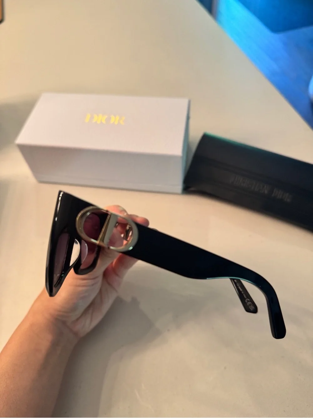 Dior Black Square Sunglasses with Gold CD Temples (30Montaigne S8U)
